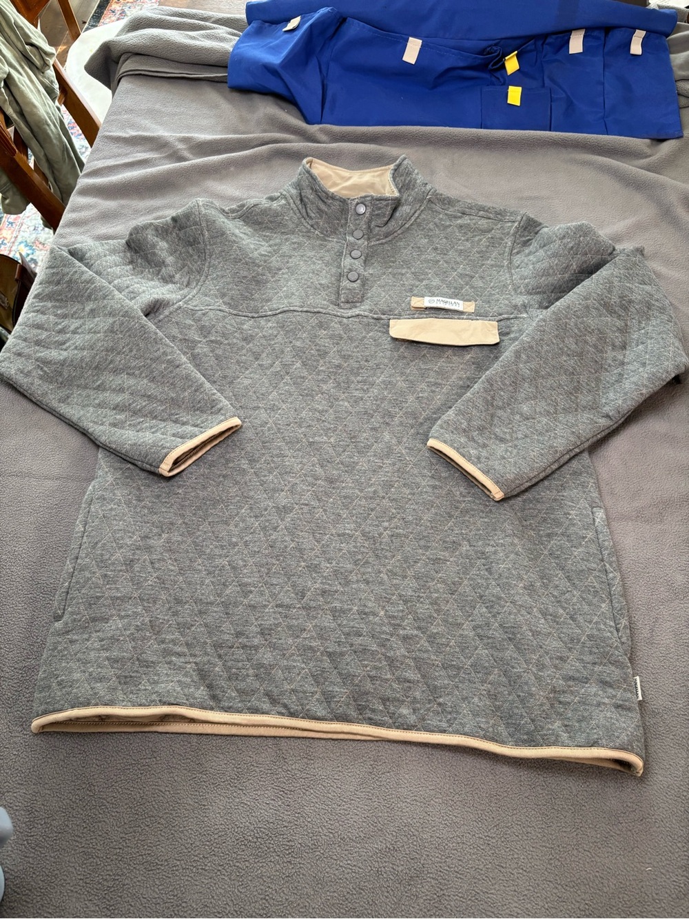 Magellan Outdoors XL Classic Fit Quilted Pullover Gray Beige 100% Cotton Knit - Picture 2 of 10